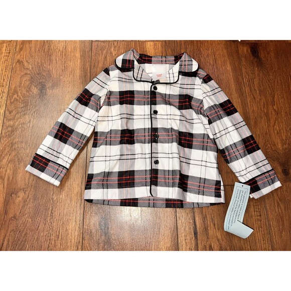 plaid wondershop pj pajama button up 2t toddler white black red - Picture 1 of 4